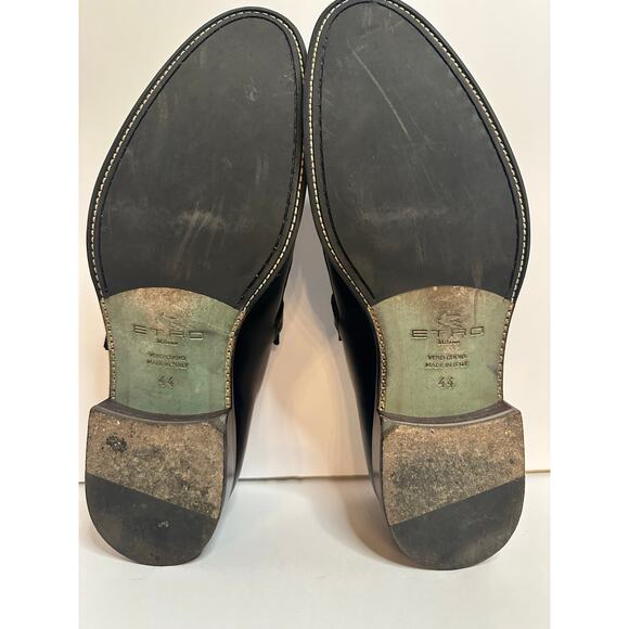 ETRO Monk Strap Glossed Black Leather Shoes size IT 44 Loafers Buckle Paisley main image 6